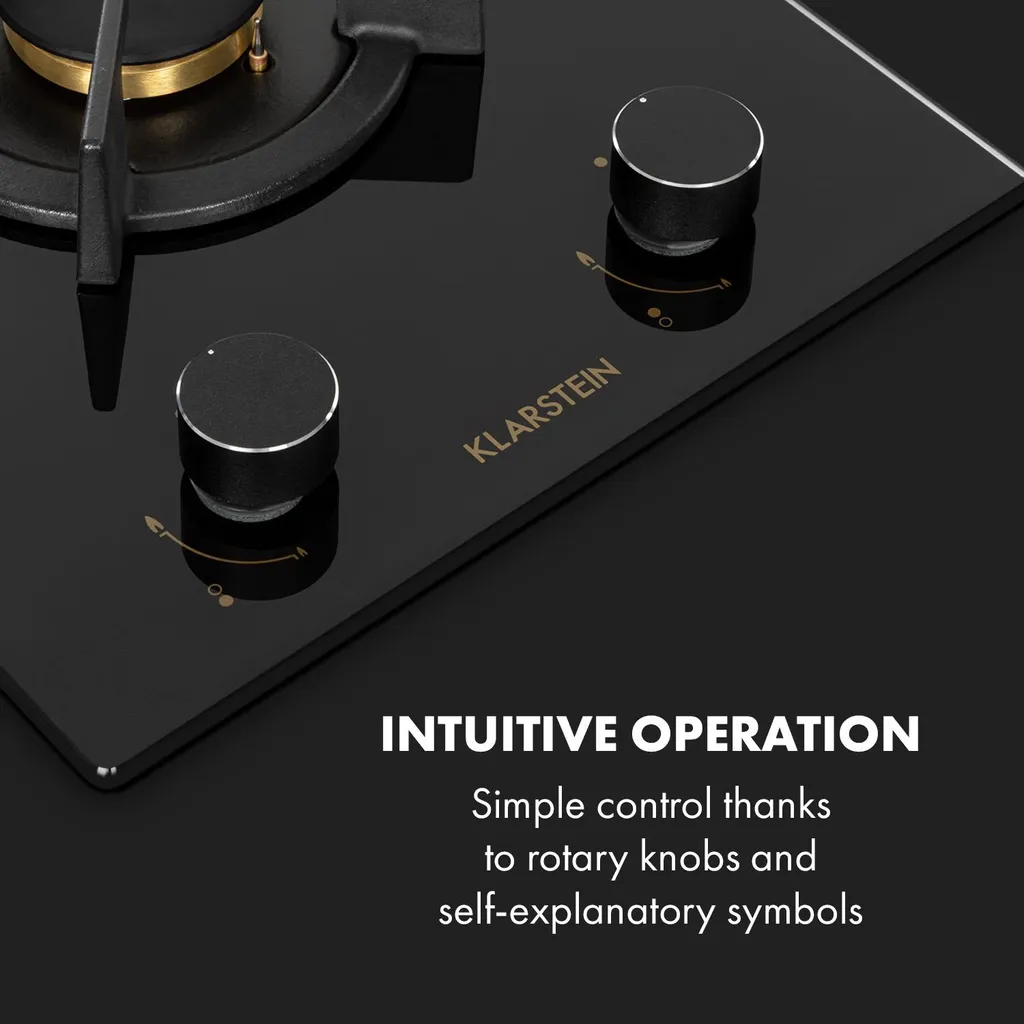 Klarstein Goldflame Domino Gaskochfeld , 2-flammig , Autark , 30 Cm , Einbau , Messing-Brenner , Erdgas/Propangas , Sicherheitsventile , Automatische Abschaltung , Topfträger Aus Gusseisen , Inkl. Schlauch Und Druckminderer , Glaskeramik Ø 8 Mm , Schwarz - Image 4