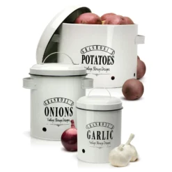 Georgia Vorratsbehälter 3er-Set Emaille-Stahlblech Vintage-Design Rostfrei Creme