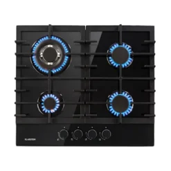 Klarstein Ignito 4 Zonen Gaskochfeld - 4-flammig Aus Glaskeramik, New Edition, Autark, 60cm, Sabaf-Brenner, Erdgas/Propangas, Sicher Mit Abschaltautomatik, Topfträger Aus Gusseisen, Einbau, Schwarz