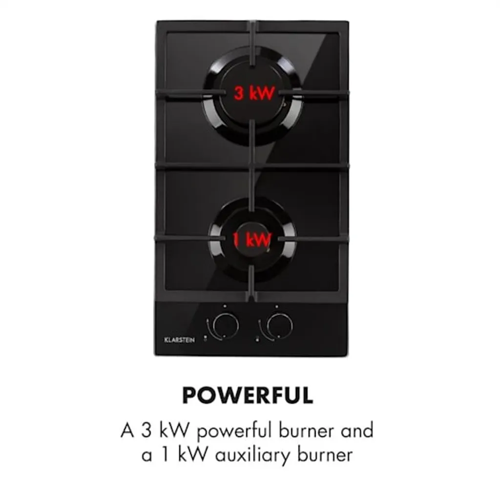 Klarstein Gasherd Einbau-Gaskochfeld - Sabaf-Brenner - Gaskochfeld Für Propan/Erdgas - Gasherd Kochfeld Einbau Gasherd - Glaskeramik - 2-Flammig - 30cm - Schwarz Einbau Gas Kochfeld Gasherd 2 Platten Kochfelder Herdplatte Kochplatte Einbaukochfeld - Image 6