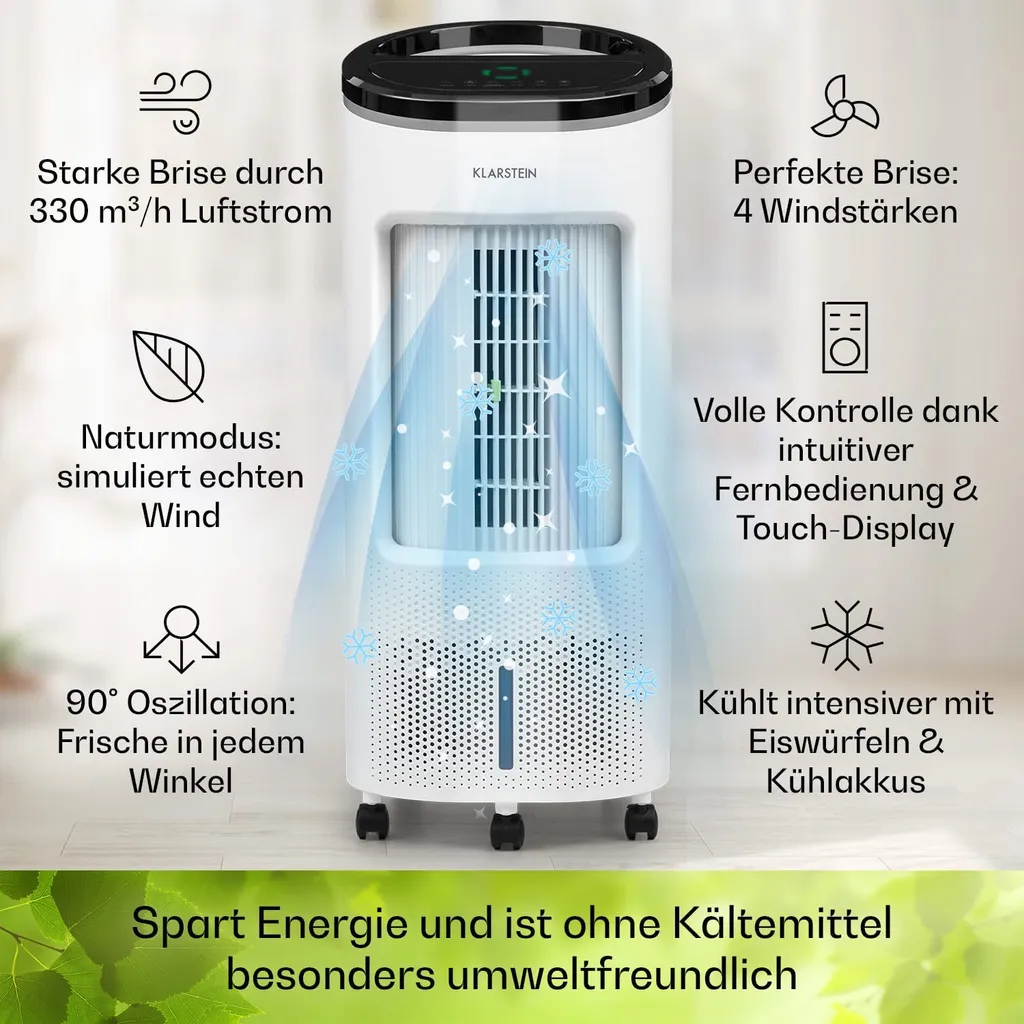 Klarstein Mobiles Klimagerät Ohne Abluftschlauch - Luftkühler Mit Wasser Ventilator Luftbefeuchter Luftreiniger Funktion - 7L Wassertank - Air Cooler Klimaanlage Mobil Mit Fernbedienung - Weiß - Image 3