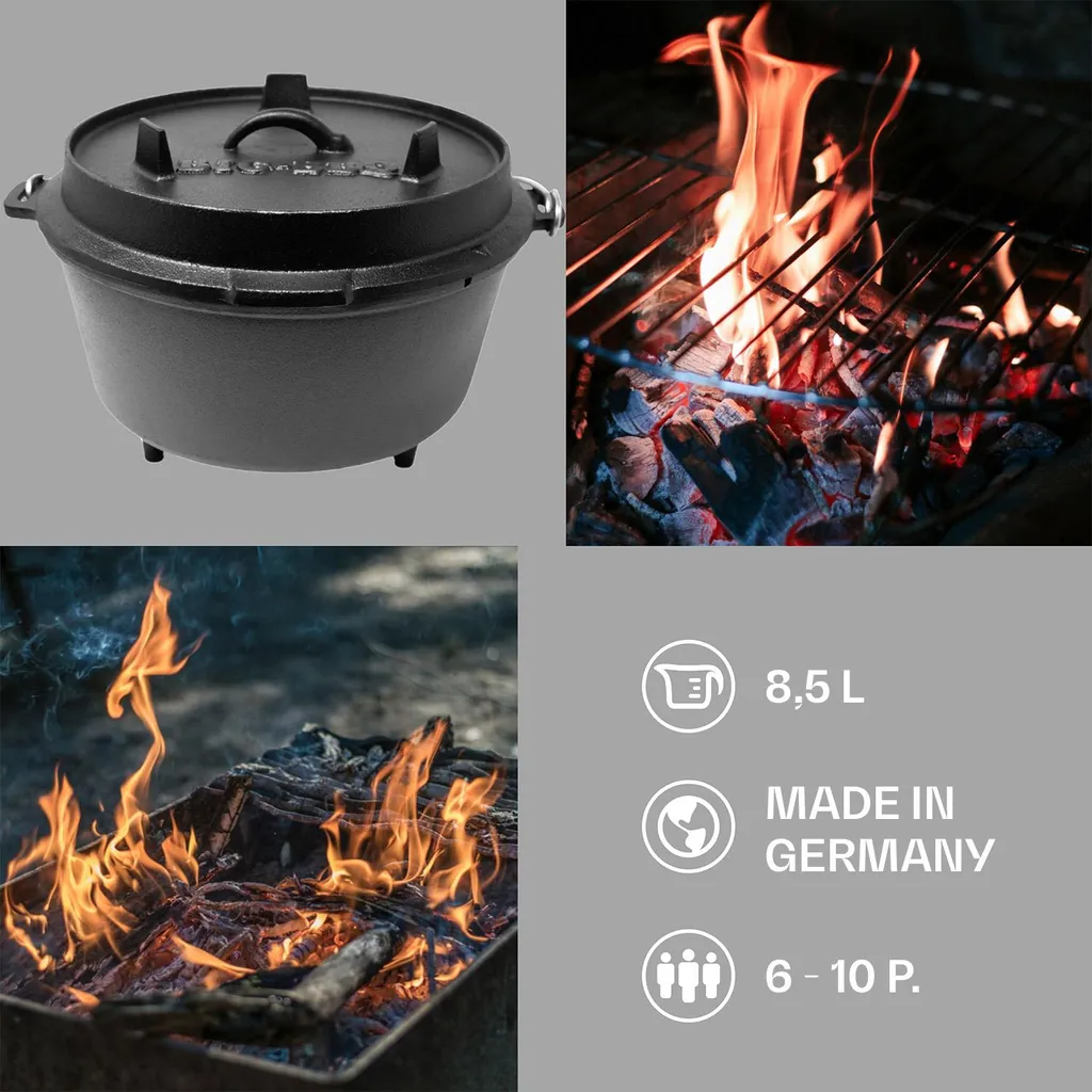 Klarstein Guernsey Premium Dutch Oven 9.0 Gusseisen-Topf , Voreingebrannt , Standfüße , Mit Deckelheber Und Deckelständer , Thermometeröffnung , Größe L: 9 Qt / 8 Liter , Schwarz - Image 3