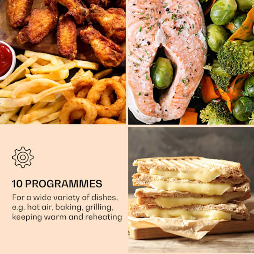 Klarstein AeroVital Jumbo 3in1 Heißluftfritteuse - 18L Heissluftfriteuse / Toaster / Dörrautomat , Airfryer Mit Touchscreen, 10 Programme, 30 Bis 230 °C, Edelstahl,inkl. 6-teiliges Zubehör - Image 4