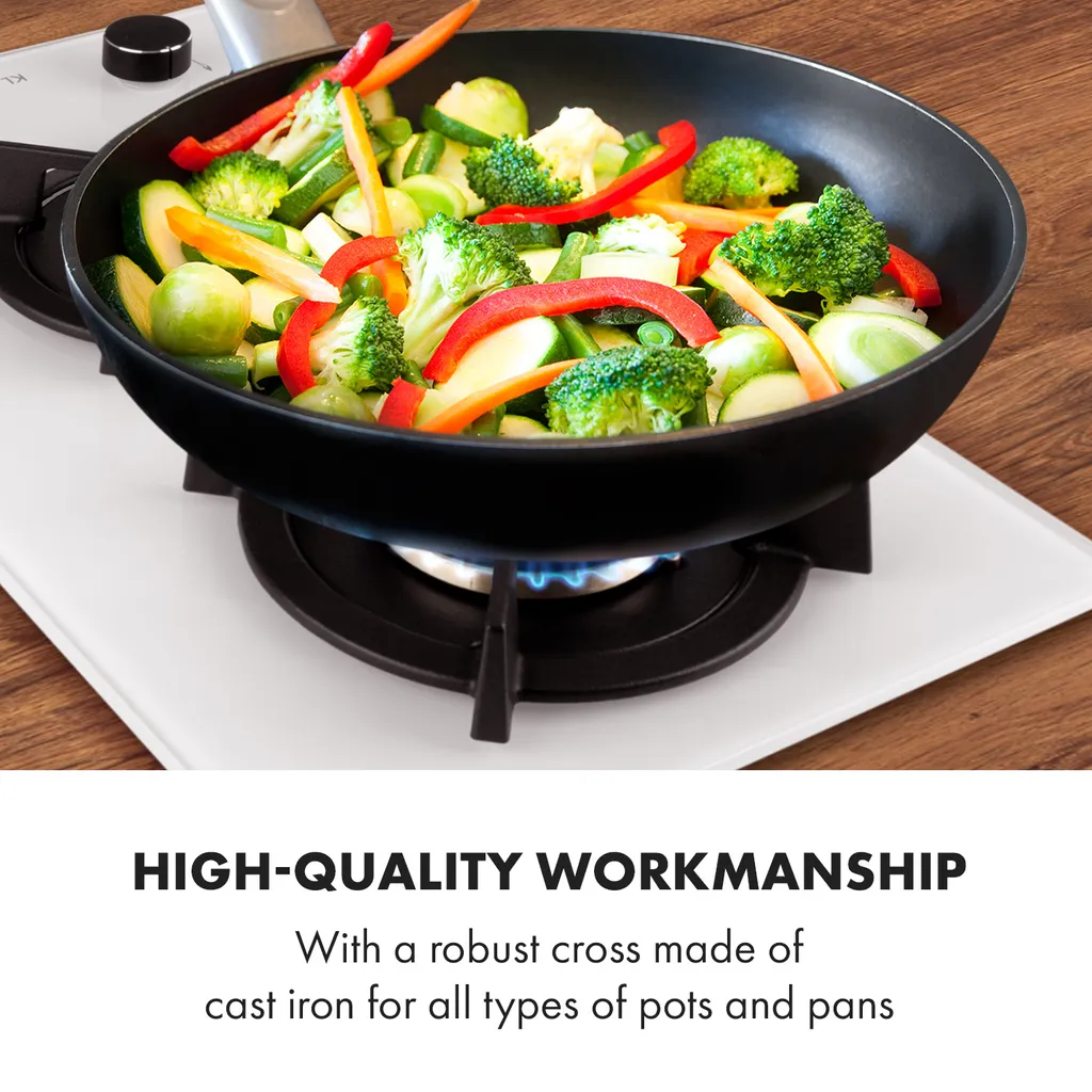 Klarstein Goldflame Domino Gaskochfeld , 2-flammig , Autark , 30 Cm , Einbau , Messing-Brenner , Erdgas/Propangas , Sicherheitsventile , Automatische Abschaltung , Topfträger Aus Gusseisen , Inkl. Schlauch Und Druckminderer , Glaskeramik Ø 8 Mm , Weiß - Image 7