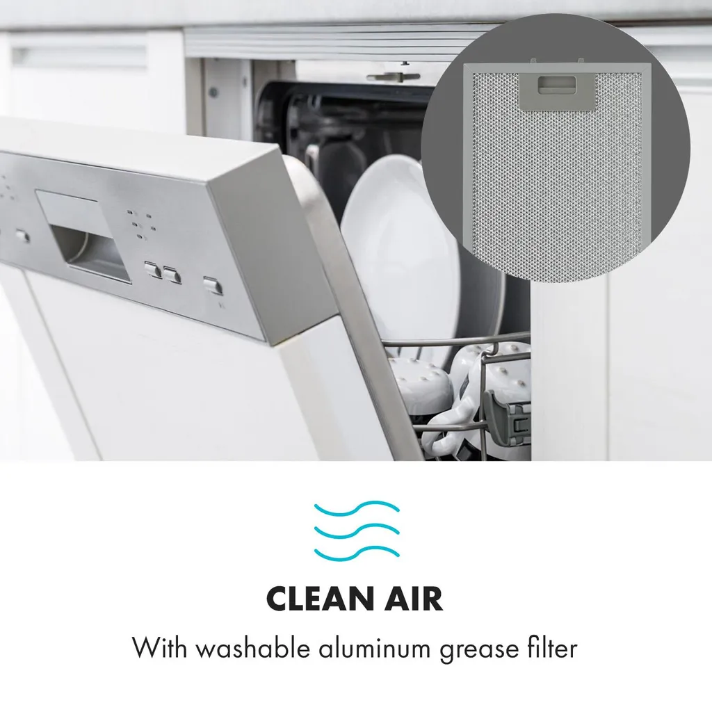 Klarstein Alessia Dunstabzugshaube , 90 Cm , EEK B , 350 M³/h , Push Control , LED-Beleuchtung , Abluft Oder Umluft , Kopffreihaube , Wandhaube , Edelstahl-Glas-Mix , Schwarz - Image 9