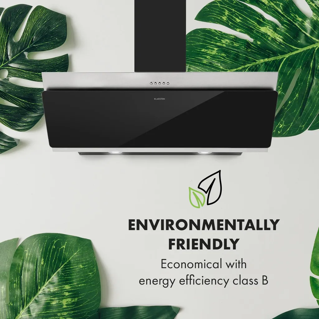 Klarstein Alessia Dunstabzugshaube , 90 Cm , EEK B , 350 M³/h , Push Control , LED-Beleuchtung , Abluft Oder Umluft , Kopffreihaube , Wandhaube , Edelstahl-Glas-Mix , Schwarz - Image 7