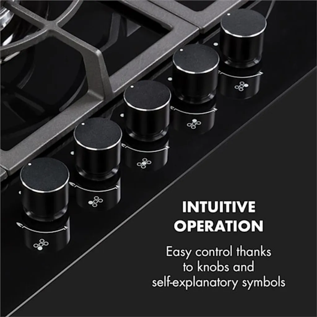 Klarstein Gasherd Einbau-Gaskochfeld - Sabaf-Brenner - Gaskochfeld Für Propan/Erdgas - Gasherd Kochfeld Einbau Gasherd - Glaskeramik - 5-Flammig - Schwarz Einbau Gas Kochfeld Gasherd 5 Platten Kochfelder Herdplatte Kochplatte Einbaukochfeld - Image 4
