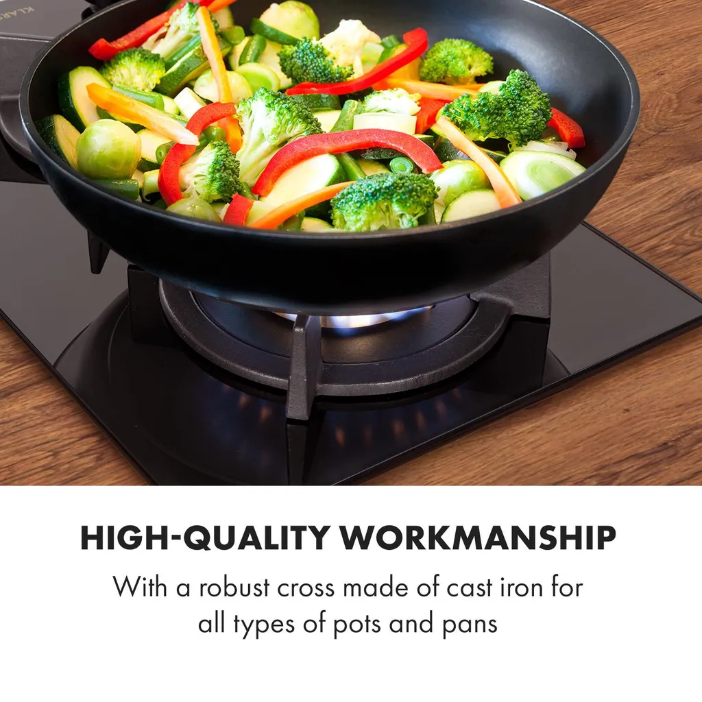 Klarstein Goldflame Domino Gaskochfeld , 2-flammig , Autark , 30 Cm , Einbau , Messing-Brenner , Erdgas/Propangas , Sicherheitsventile , Automatische Abschaltung , Topfträger Aus Gusseisen , Inkl. Schlauch Und Druckminderer , Glaskeramik Ø 8 Mm , Schwarz - Image 7