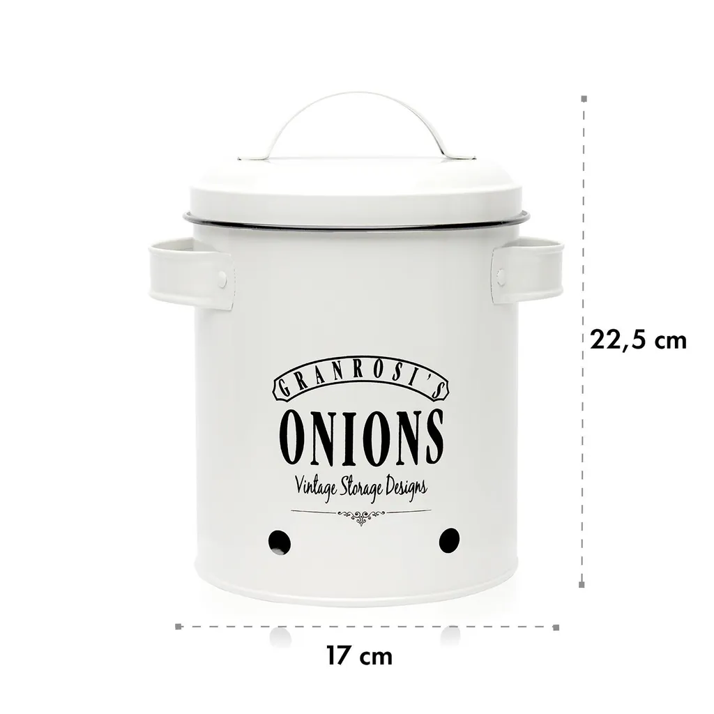 Klarstein Granrosi Iowa Zwiebeltopf Zwiebel-Vorratsdose Zwiebelbox Zwiebelbehälter , Emaille-Stahlblech , Ca. 17 X 22,5 X 14 Cm (BxHxT) , Rostfrei , Lüftungsöffnungen , Füllmenge: Ca. 1,6 Kg Zwiebeln , Seitengriffe , Creme - Image 6