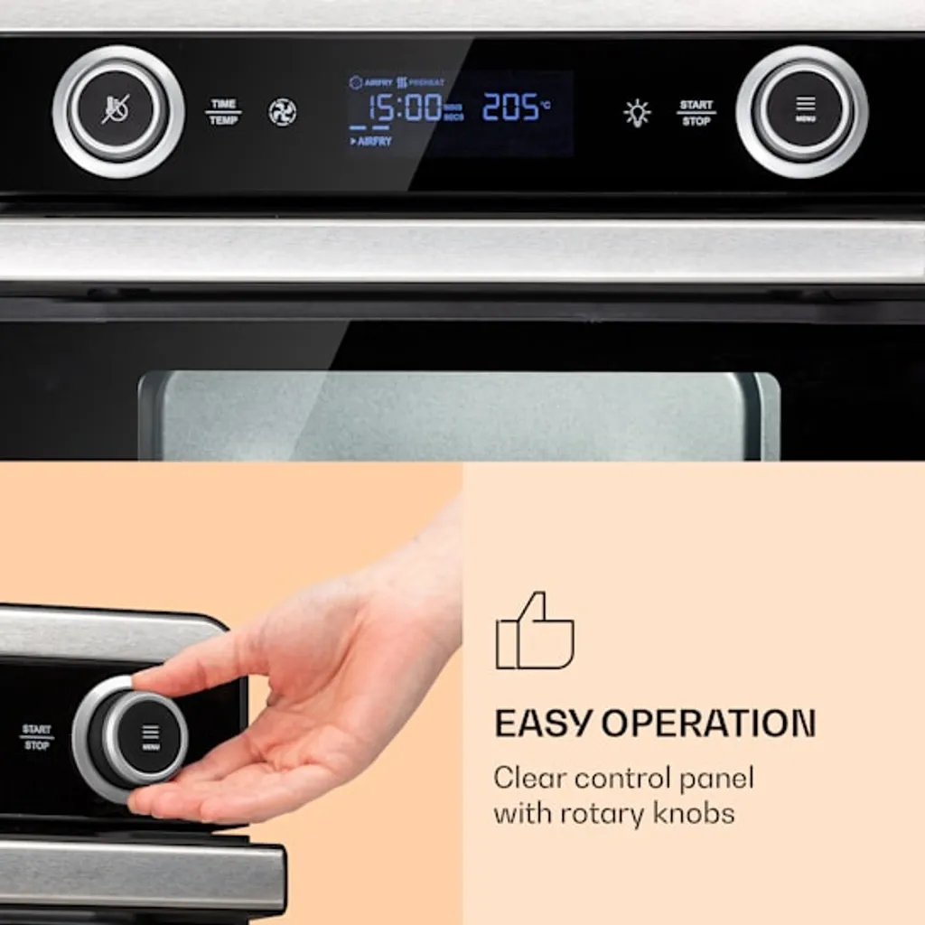 Klarstein AeroVital Jumbo 3in1 Heißluftfritteuse - 18L Heissluftfriteuse / Toaster / Dörrautomat , Airfryer Mit Touchscreen, 10 Programme, 30 Bis 230 °C, Edelstahl,inkl. 6-teiliges Zubehör - Image 5