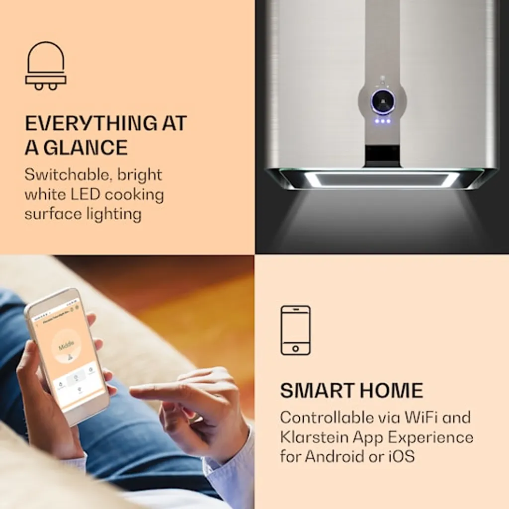 Klarstein Futurelight Smart Inselabzugshaube , Umluft 420m³/h , LED Beleuchtung , 3 Leistungsstufen ,Steuerbar Via WiFi Und Klarstein App Experience , Edelstahl - Image 3