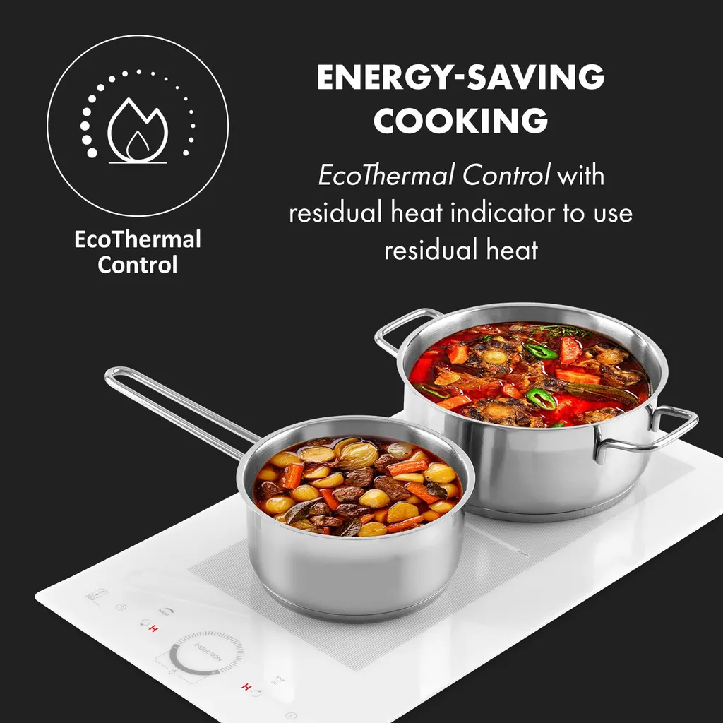 Klarstein Delicatessa Slim Domino Induktionskochfeld ,29 Cm ,Einbau ,autark ,2 Zonen: 3500 Watt ,9 Stufen ,Booster ,Flexzone ,Topferkennung ,Timer ,Glaskeramik ,rahmenlos ,weiß - Image 6