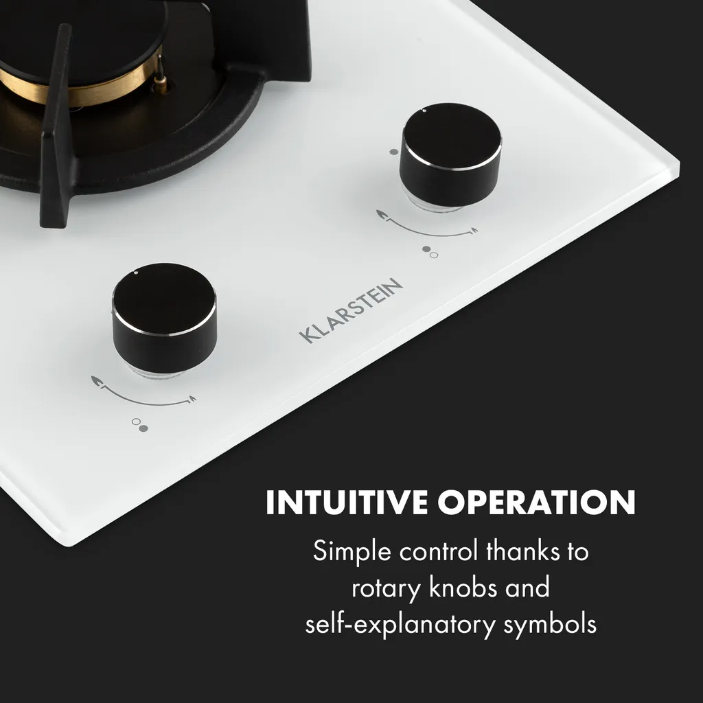 Klarstein Goldflame Domino Gaskochfeld , 2-flammig , Autark , 30 Cm , Einbau , Messing-Brenner , Erdgas/Propangas , Sicherheitsventile , Automatische Abschaltung , Topfträger Aus Gusseisen , Inkl. Schlauch Und Druckminderer , Glaskeramik Ø 8 Mm , Weiß - Image 4