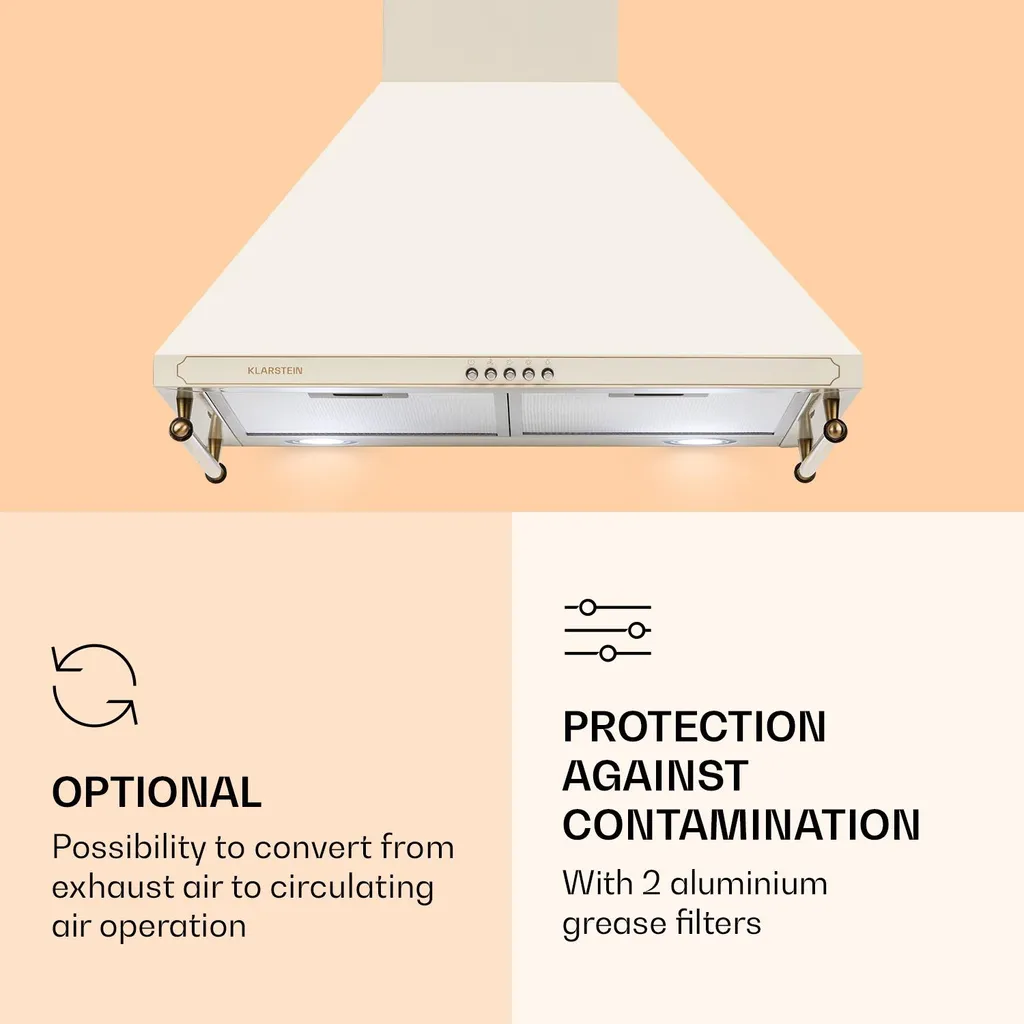 Klarstein Victoria Dunstabzugshaube 60cm , 644,5 M³/h Luftdurchsatz , 2 Stromsparende LED-Lampen , Retro-Design - Image 5