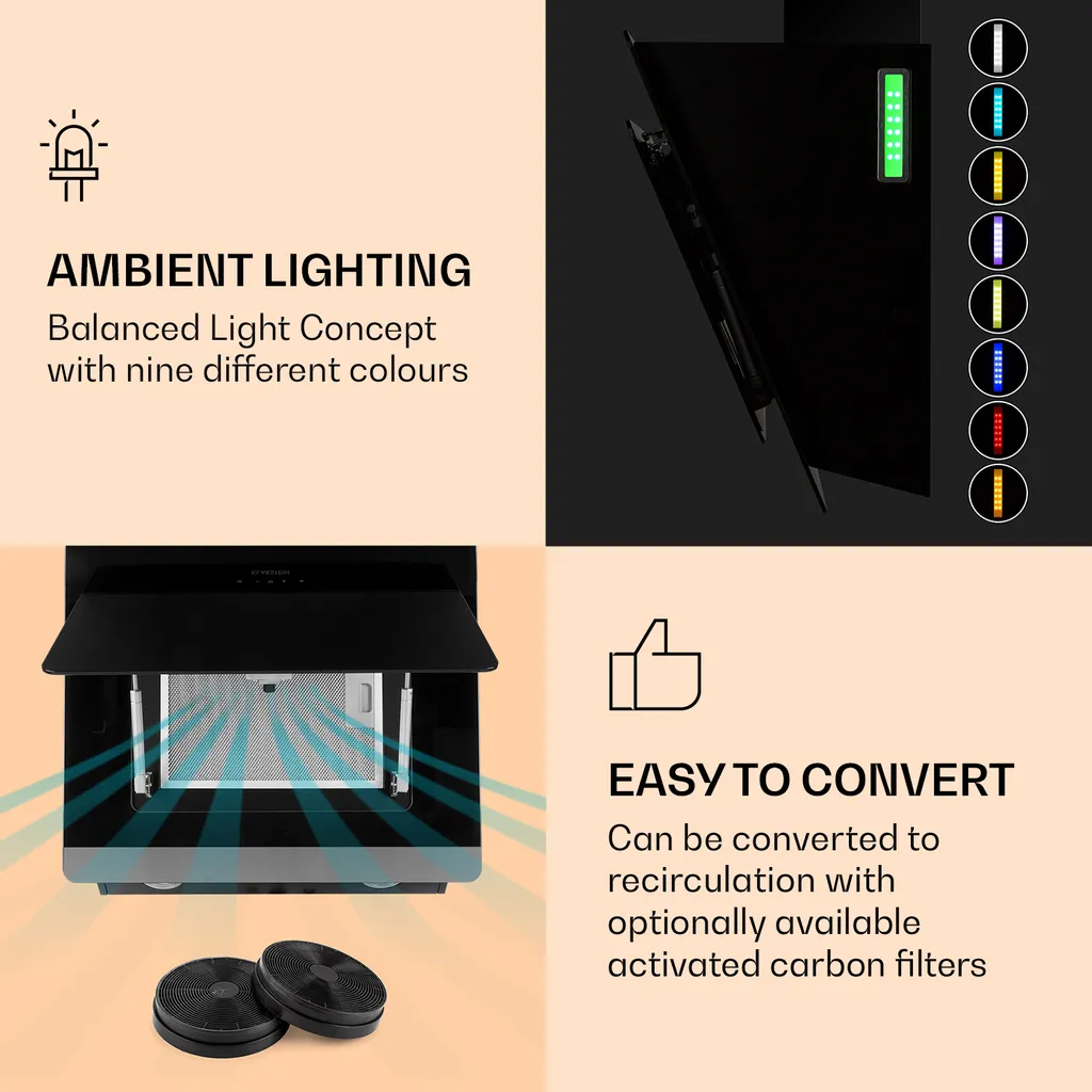 Klarstein Dunstabzugshaube 60 Cm Kopffrei - Wandhaube 550 M³/h - Umluft Oder Abluft - Energie-Effizienzklasse A+ - Kopffreihaube - Abzugshaube Kopffrei - Schwarz Wand Abluft Haube Umluft Dunstabzug Umlufthaube Dunstabzugshaube Umluft - Image 4