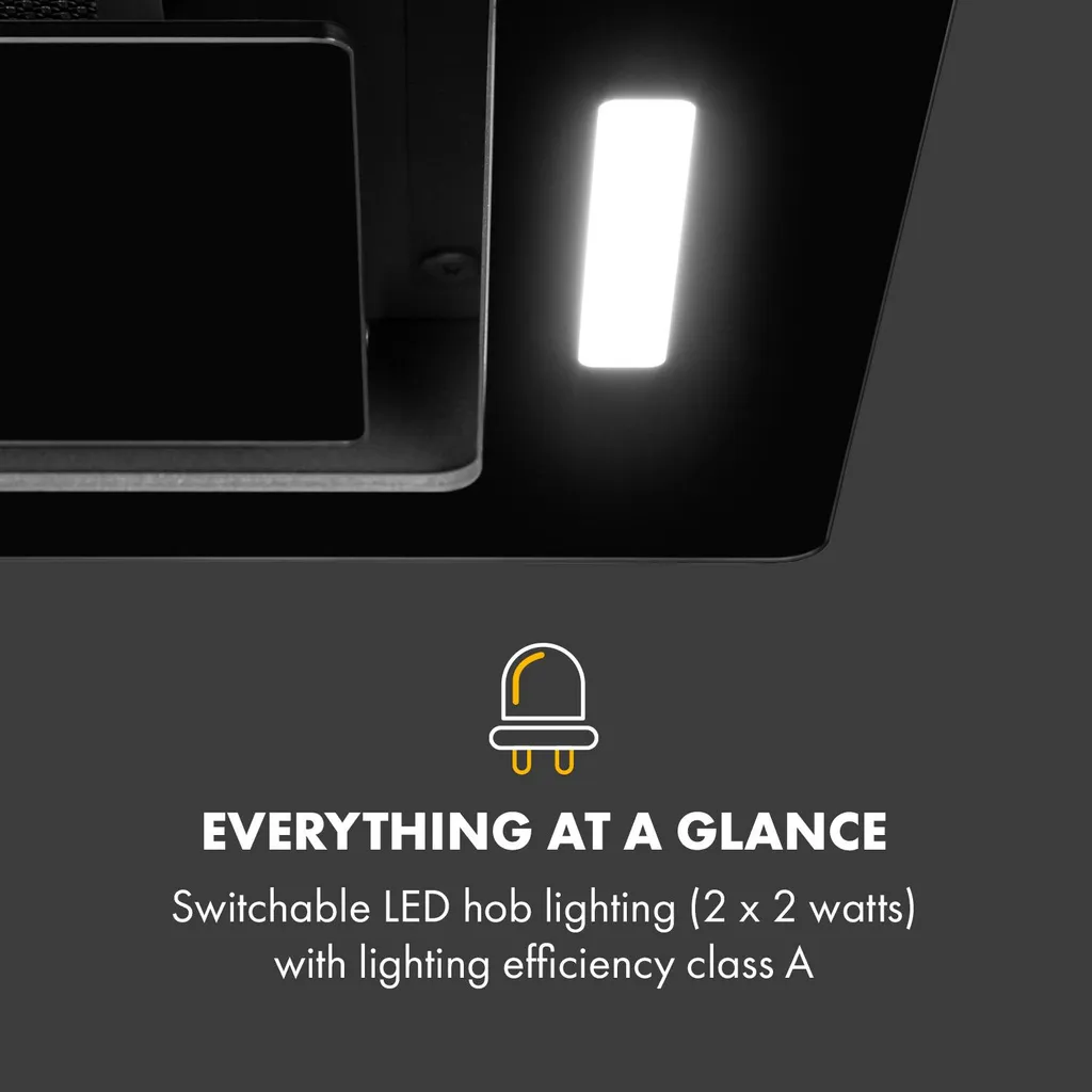 Klarstein Hektor Eco Lüfterbaustein , 52 Cm , Max. Abluftleistung 566 M³/h , EEK: B , 3 Stufen , Nachlüftungstimer , LEDs: 2 X 2 W , Touch-Panel , Dunstabzugshaube , Einbau-Haube , Unterseite Aus Sicherheitsglas , Schwarz - Image 7