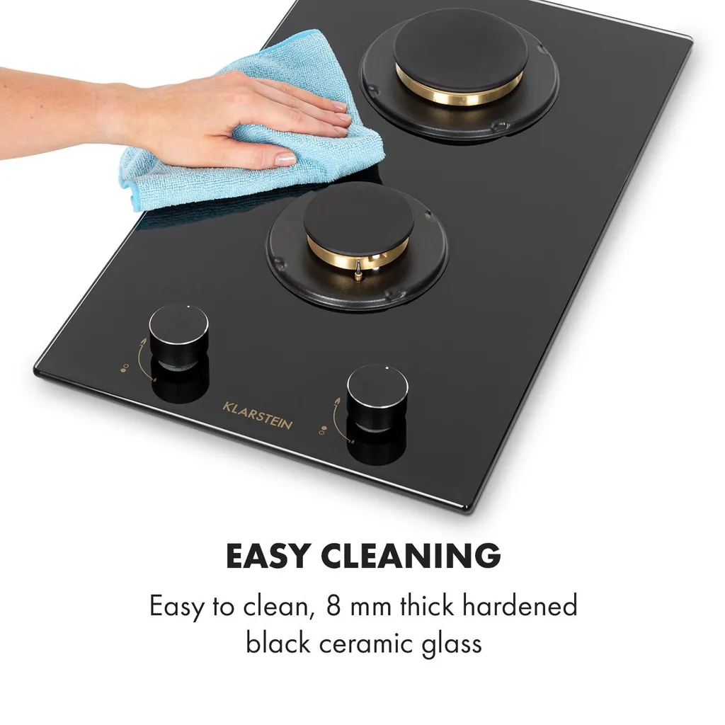Klarstein Goldflame Domino Gaskochfeld , 2-flammig , Autark , 30 Cm , Einbau , Messing-Brenner , Erdgas/Propangas , Sicherheitsventile , Automatische Abschaltung , Topfträger Aus Gusseisen , Inkl. Schlauch Und Druckminderer , Glaskeramik Ø 8 Mm , Schwarz - Image 8