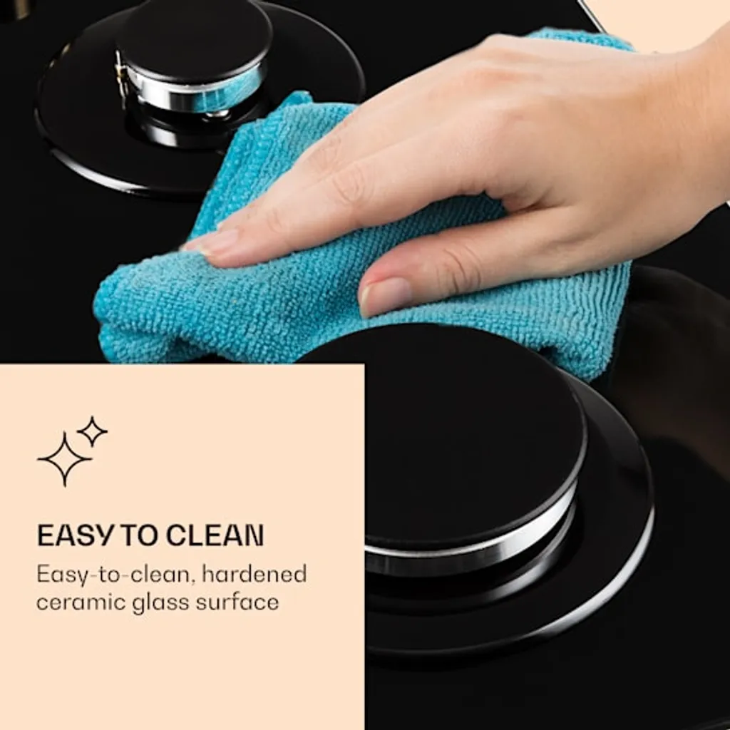 Klarstein Gaskochfeld Gasherd Einbau - Sabaf-Brenner - Erdgas/Propangas - Automatische Abschaltung - Gusseisen - Glaskeramik Retro-Look - 2-flammig - Schwarz Einbau Gas Kochfeld Gasherd 2 Platten Kochfelder Herdplatte Kochplatte Einbaukochfeld - Image 7