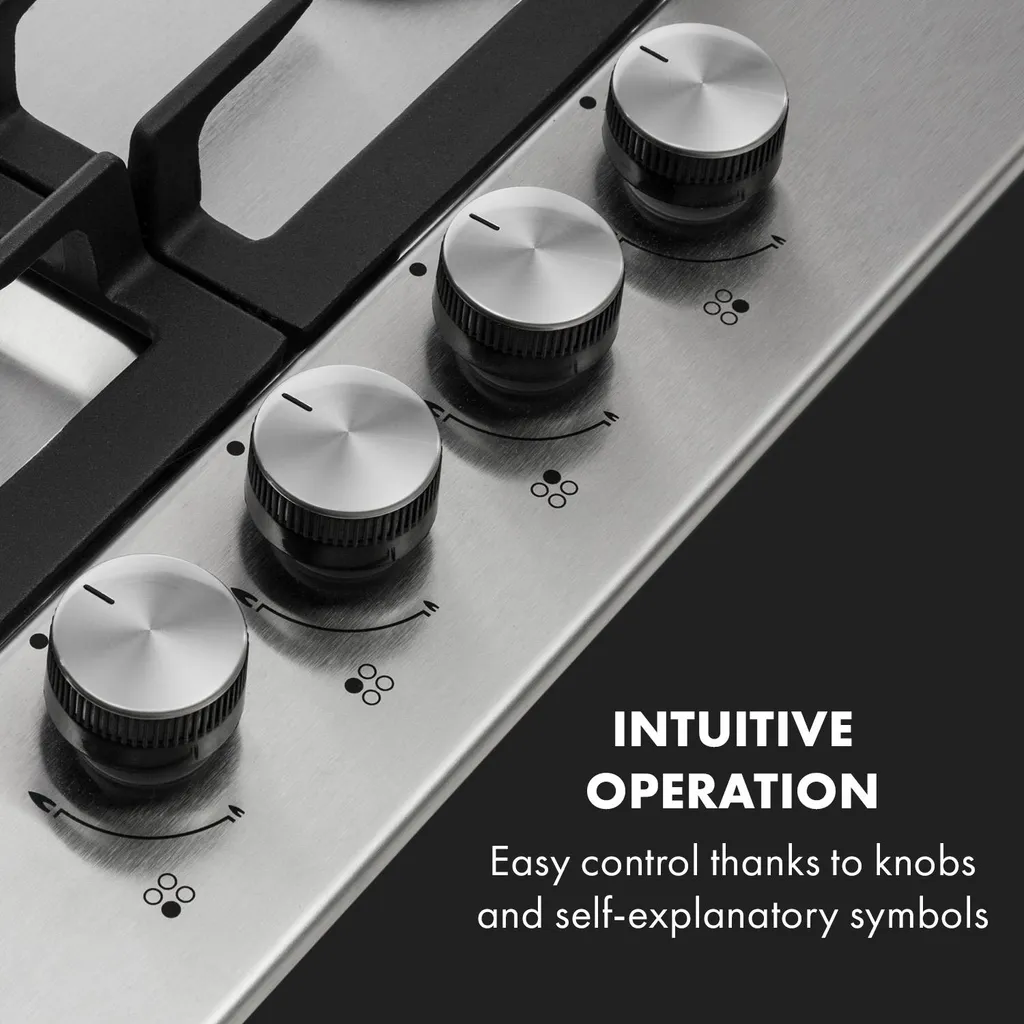 Klarstein Gasherd Einbau-Gaskochfeld - Sabaf-Brenner - Gaskochfeld Für Propan/Erdgas - Gasherd Kochfeld Einbau Gasherd Glaskeramik - 4-Flammig - Silber Einbau Gas Kochfeld Gasherd 4 Platten Kochfelder Herdplatte Kochplatte Einbaukochfeld - Image 4