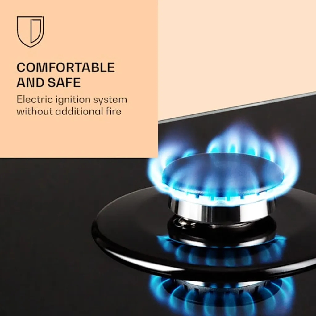 Klarstein Gaskochfeld Gasherd Einbau - Sabaf-Brenner - Erdgas/Propangas - Automatische Abschaltung - Gusseisen - Glaskeramik Retro-Look - 2-flammig - Schwarz Einbau Gas Kochfeld Gasherd 2 Platten Kochfelder Herdplatte Kochplatte Einbaukochfeld - Image 4