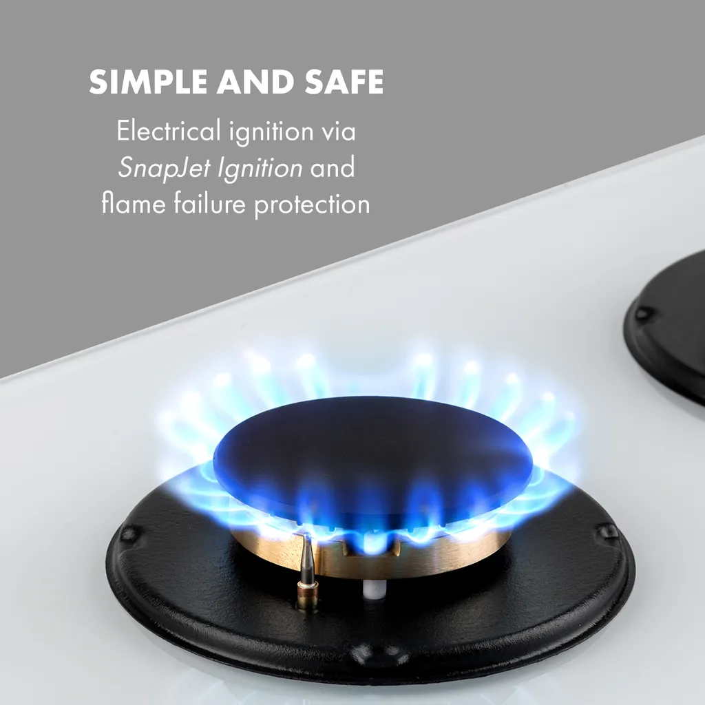 Klarstein Goldflame Domino Gaskochfeld , 2-flammig , Autark , 30 Cm , Einbau , Messing-Brenner , Erdgas/Propangas , Sicherheitsventile , Automatische Abschaltung , Topfträger Aus Gusseisen , Inkl. Schlauch Und Druckminderer , Glaskeramik Ø 8 Mm , Weiß - Image 5