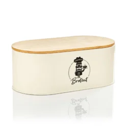 Rök Brotbox Metallblech Bambusdeckel 33,5 X 13 X 18 Cm (BxHxT) Oval Beige