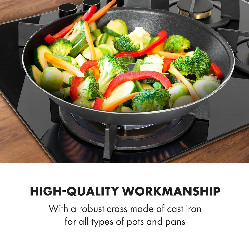 Klarstein Goldflame 4 Gaskochfeld , 4-flammig , Autark , 60 Cm , Einbau , Messing-Brenner , Erdgas/Propangas , Sicherheitsventile , Automatische Abschaltung , Topfträger Aus Gusseisen , Inkl.Schlauch Und Druckminderer , Glaskeramik Ø 8 Mm , Schwarz - Image 7