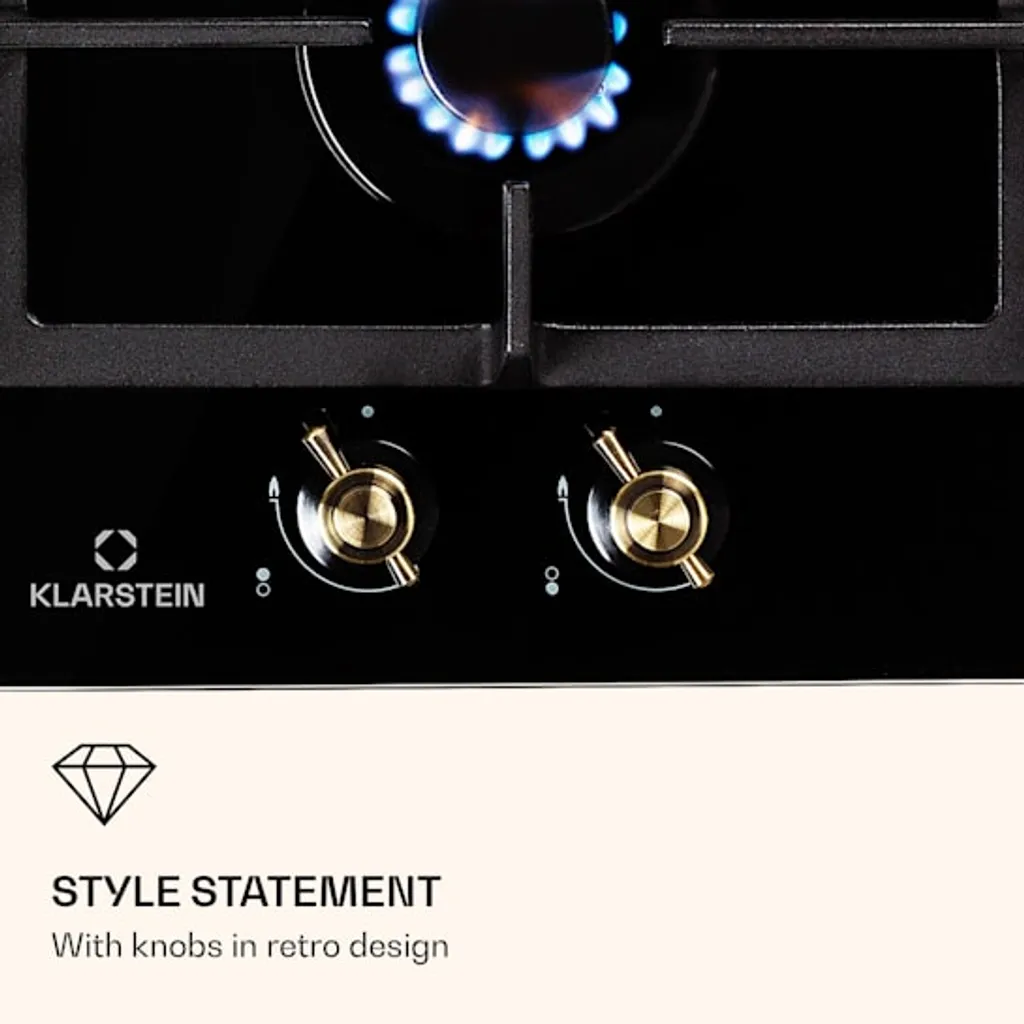 Klarstein Gaskochfeld Gasherd Einbau - Sabaf-Brenner - Erdgas/Propangas - Automatische Abschaltung - Gusseisen - Glaskeramik Retro-Look - 2-flammig - Schwarz Einbau Gas Kochfeld Gasherd 2 Platten Kochfelder Herdplatte Kochplatte Einbaukochfeld - Image 6