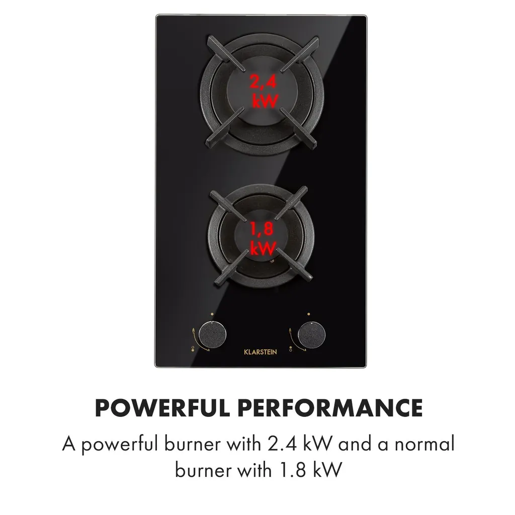Klarstein Goldflame Domino Gaskochfeld , 2-flammig , Autark , 30 Cm , Einbau , Messing-Brenner , Erdgas/Propangas , Sicherheitsventile , Automatische Abschaltung , Topfträger Aus Gusseisen , Inkl. Schlauch Und Druckminderer , Glaskeramik Ø 8 Mm , Schwarz - Image 6