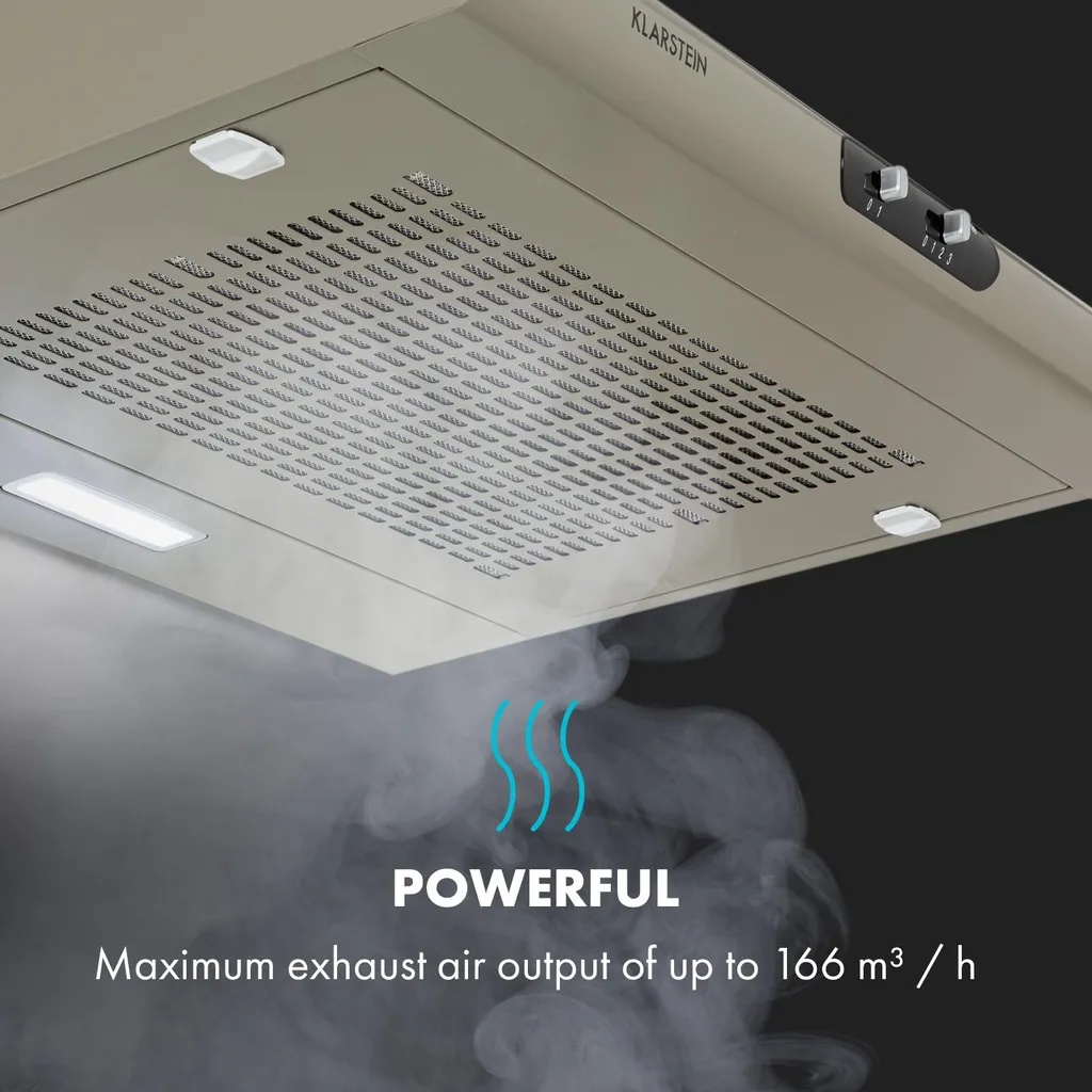 Klarstein Capannina Unterbauhaube , Dunstabzugshaube , Abluft/Umluft , Breite: 60 Cm , Max. Abluftleistung: 166 M³/h , EEC C , 3 Lüftungsstufen , Schieberegler , Installation: Wand- Oder Unterschrankanbau , Material: Edelstahl , LED-Kochfeldbeleuchtung , Silber - Image 7