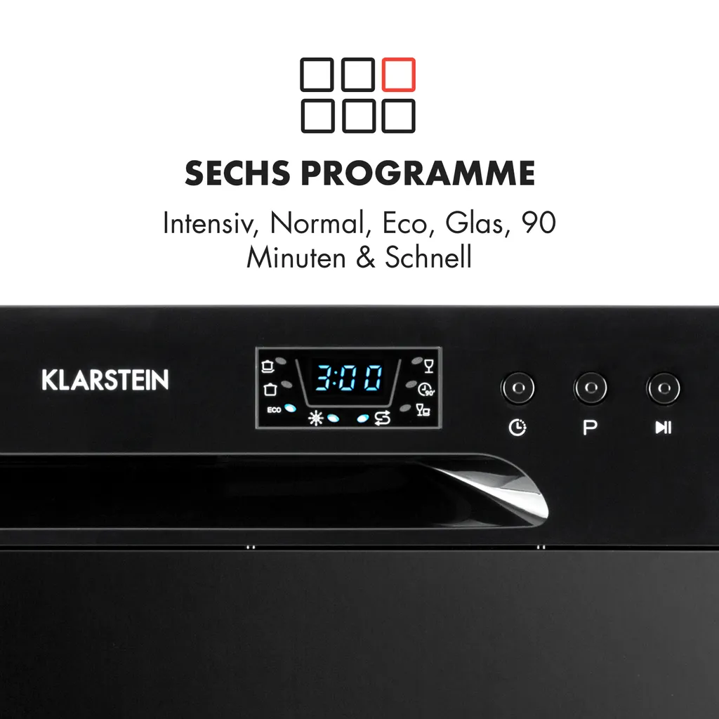 Klarstein Spülmaschine 55 Cm Geschirrspüler Freistehend Teilintegriert - 206 KWh/Jahr - 8 Maßgedecke - 6 Programme - Aquastop - Schwarz Einbau Geschirrspüler Spülmaschine Einbaugeschirrspüler Einbauspülmaschine - Image 5