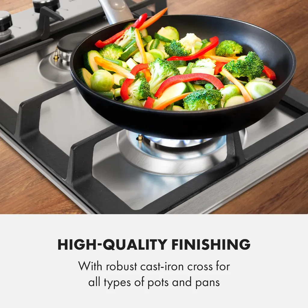 Klarstein Ignito Domino Gaskochfeld , 2-flammig , Autark , 30 Cm , Einbau , Sabaf-Brenner , Erdgas/Propangas , Sicherheitsventile , Automatische Abschaltung , Topfträger Aus Gusseisen , Edelstahl , Silber - Image 7