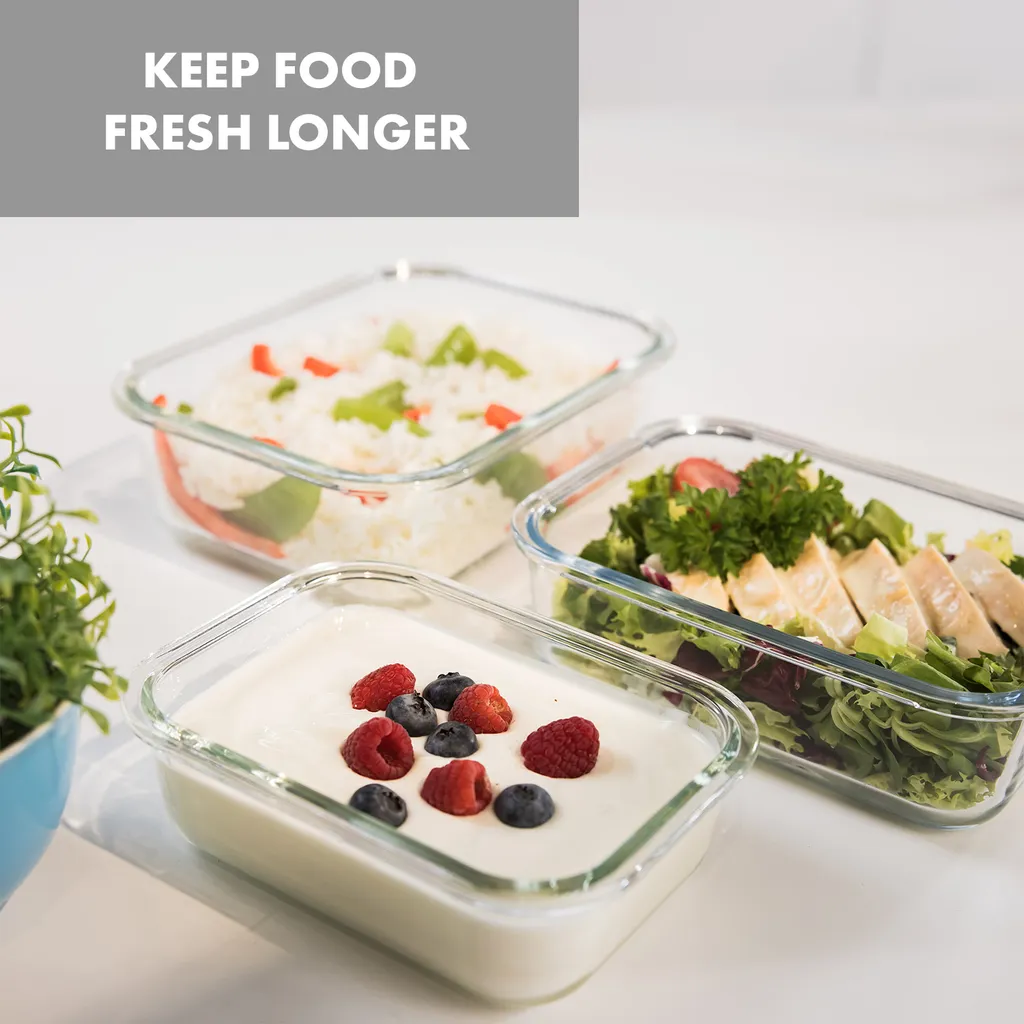 Klarstein Glaswerk Jardine III Frischhaltedosen Lunchboxen Auflaufform Mikrowellengeschirr , 640, 1040, 1520 Ml , 3 Stück , Borosilikatglas , Geeignet Für Backofen, Gefrierfach, Mikrowelle , Spülmaschinenfest , 100 % Dicht Mit Scharnierverschluss , Bruchsicher , Hitze- Und Kältebeständig , - Image 3