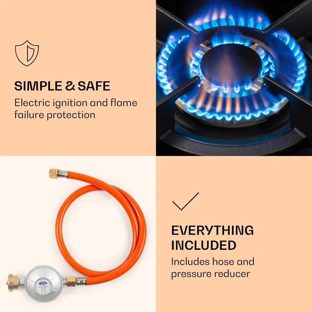 Klarstein Gaskochfeld Einbau Gasherd - Messing-Brenner - Erdgas/Propangas - Glaskeramik - Automatische Abschaltung - Topfträger Aus Gusseisen - 30 Cm - 1-flammig - Weiß Einbau Gas Kochfeld Gasherd 1 Kochfeld Herdplatte Kochplatte Einbaukochfeld - Image 5