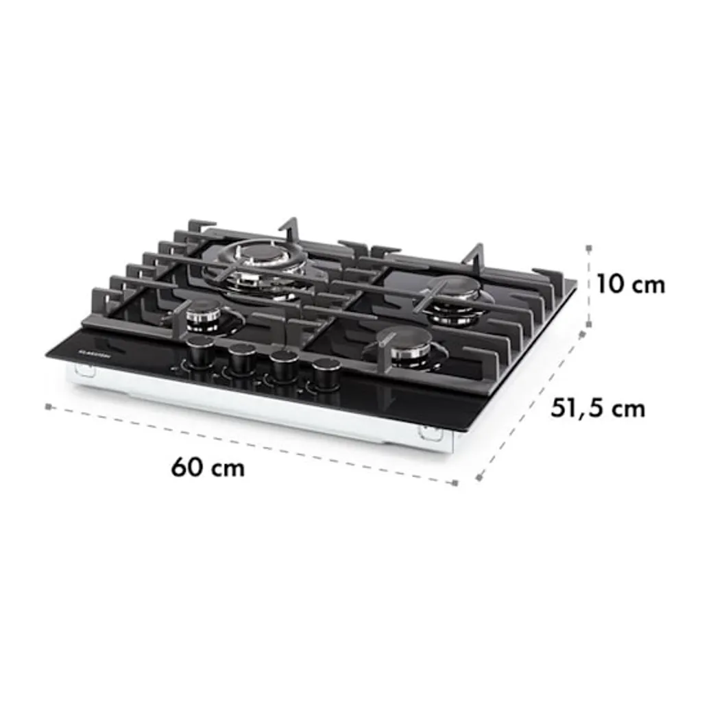 Klarstein Ignito 4 Zonen Gaskochfeld - 4-flammig Aus Glaskeramik, New Edition, Autark, 60cm, Sabaf-Brenner, Erdgas/Propangas, Sicher Mit Abschaltautomatik, Topfträger Aus Gusseisen, Einbau, Schwarz - Image 9