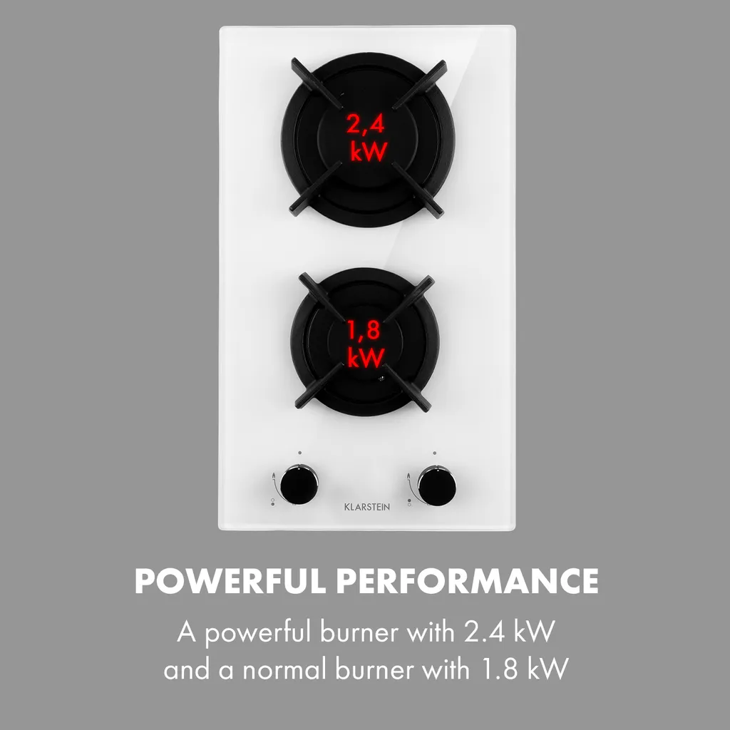 Klarstein Goldflame Domino Gaskochfeld , 2-flammig , Autark , 30 Cm , Einbau , Messing-Brenner , Erdgas/Propangas , Sicherheitsventile , Automatische Abschaltung , Topfträger Aus Gusseisen , Inkl. Schlauch Und Druckminderer , Glaskeramik Ø 8 Mm , Weiß - Image 6