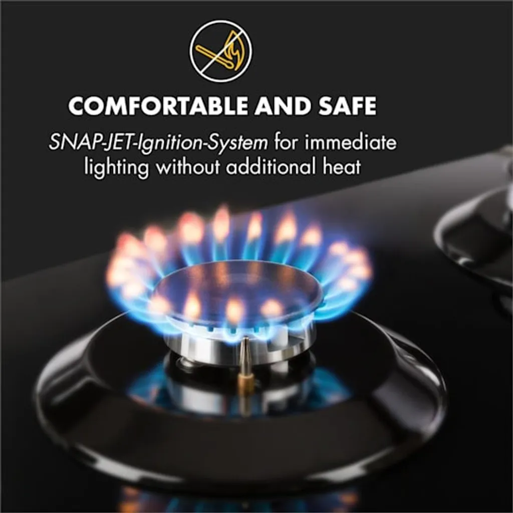 Klarstein Gasherd Einbau-Gaskochfeld - Sabaf-Brenner - Gaskochfeld Für Propan/Erdgas - Gasherd Kochfeld Einbau Gasherd - Glaskeramik - 5-Flammig - Schwarz Einbau Gas Kochfeld Gasherd 5 Platten Kochfelder Herdplatte Kochplatte Einbaukochfeld - Image 6