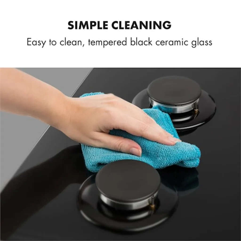 Klarstein Ignito 4 Zonen Gaskochfeld - 4-flammig Aus Glaskeramik, New Edition, Autark, 60cm, Sabaf-Brenner, Erdgas/Propangas, Sicher Mit Abschaltautomatik, Topfträger Aus Gusseisen, Einbau, Schwarz - Image 8