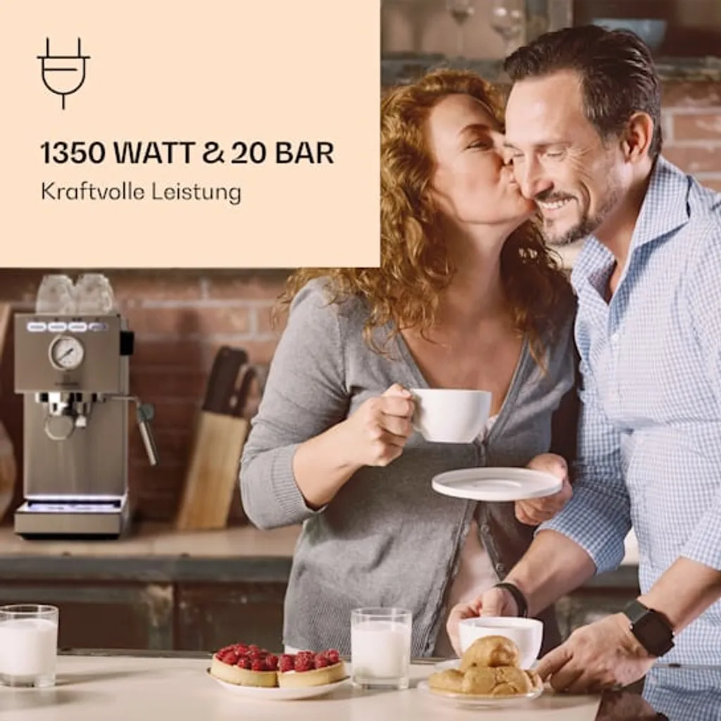 Klarstein Pausa Espressomaker, Siebträgermaschine Mit 1350 Watt, Espressomaschine 20 Bar Druck, Siebträger Kaffeemaschine Mit Wassertank: 1,4 Liter Edelstahl ,silber - Image 2