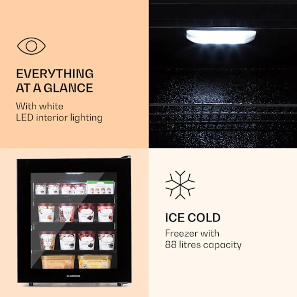 Klarstein IceAge 88 Gefrierschrank 88 Liter - 3 Etagen - Thermostat - Temperaturbereich: 0 Bis -18 °C - Kompressionskühlung - Glasfront - Image 3