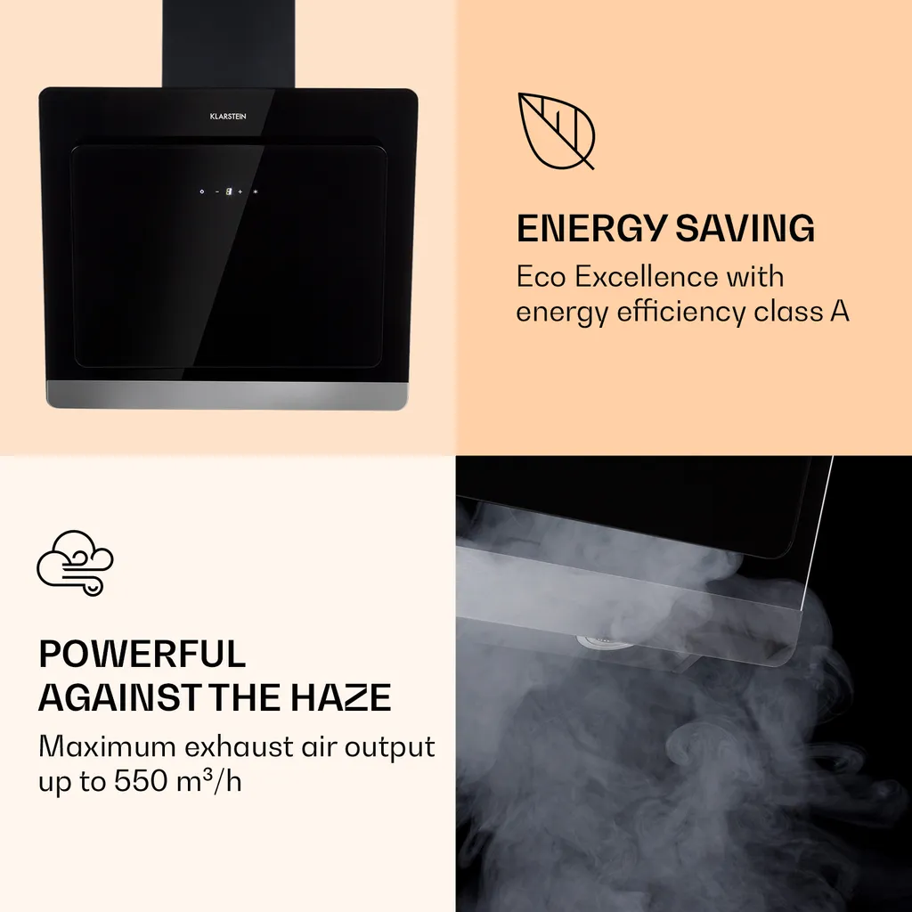 Klarstein Dunstabzugshaube 60 Cm Kopffrei - Wandhaube 550 M³/h - Umluft Oder Abluft - Energie-Effizienzklasse A+ - Kopffreihaube - Abzugshaube Kopffrei - Schwarz Wand Abluft Haube Umluft Dunstabzug Umlufthaube Dunstabzugshaube Umluft - Image 3