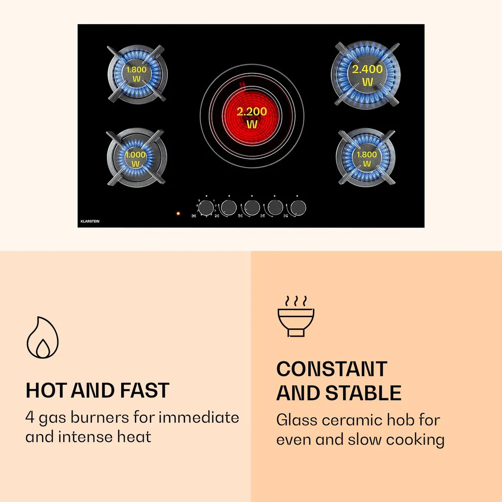 Klarstein MultiChef 5 Kombi-Gaskochfeld Gas/Glaskeramik 5 Zonen - Image 3