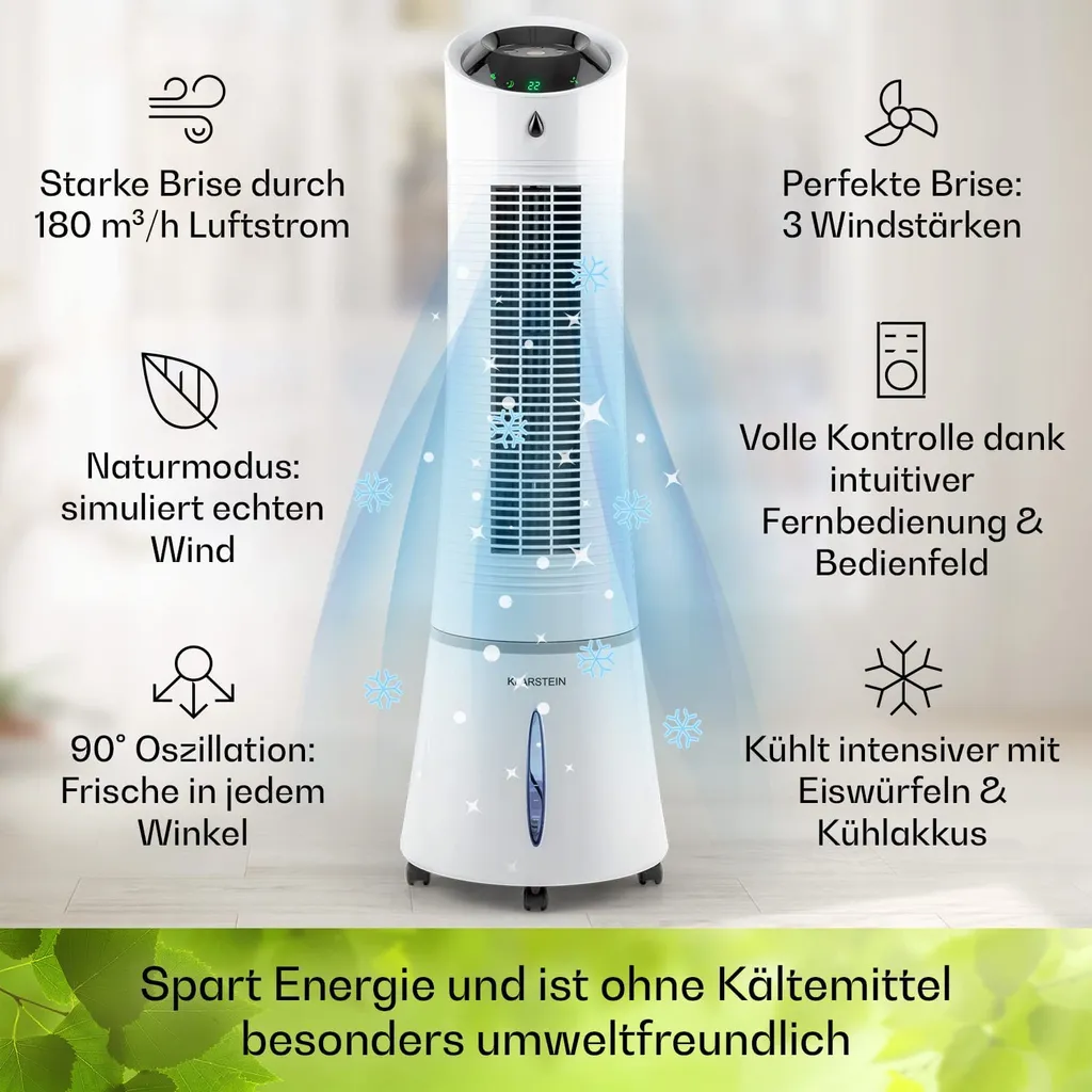 Klarstein Mobiles Klimagerät Ohne Abluftschlauch - Luftkühler Mit Wasser Ventilator Luftbefeuchter Luftreiniger Funktion - 6L Wassertank - Air Cooler Klimaanlage Mobil Mit Fernbedienung - Weiß - Image 3
