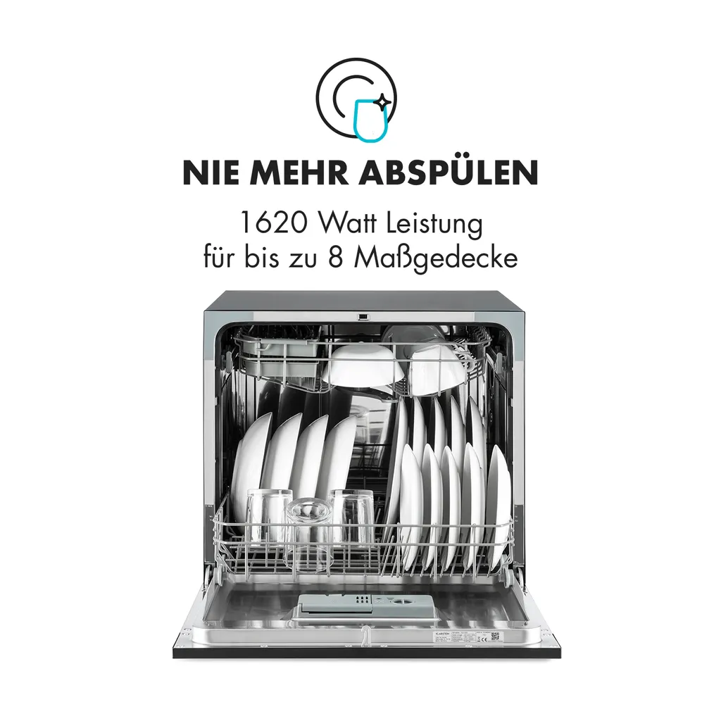 Klarstein Spülmaschine 55 Cm Geschirrspüler Freistehend Teilintegriert - 206 KWh/Jahr - 8 Maßgedecke - 6 Programme - Aquastop - Schwarz Einbau Geschirrspüler Spülmaschine Einbaugeschirrspüler Einbauspülmaschine - Image 3