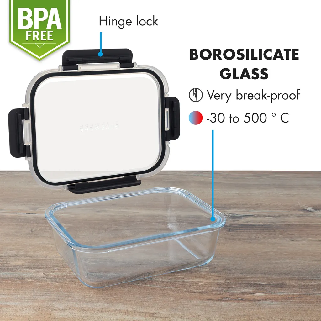 Klarstein Glaswerk Jardine III Frischhaltedosen Lunchboxen Auflaufform Mikrowellengeschirr , 640, 1040, 1520 Ml , 3 Stück , Borosilikatglas , Geeignet Für Backofen, Gefrierfach, Mikrowelle , Spülmaschinenfest , 100 % Dicht Mit Scharnierverschluss , Bruchsicher , Hitze- Und Kältebeständig , - Image 7