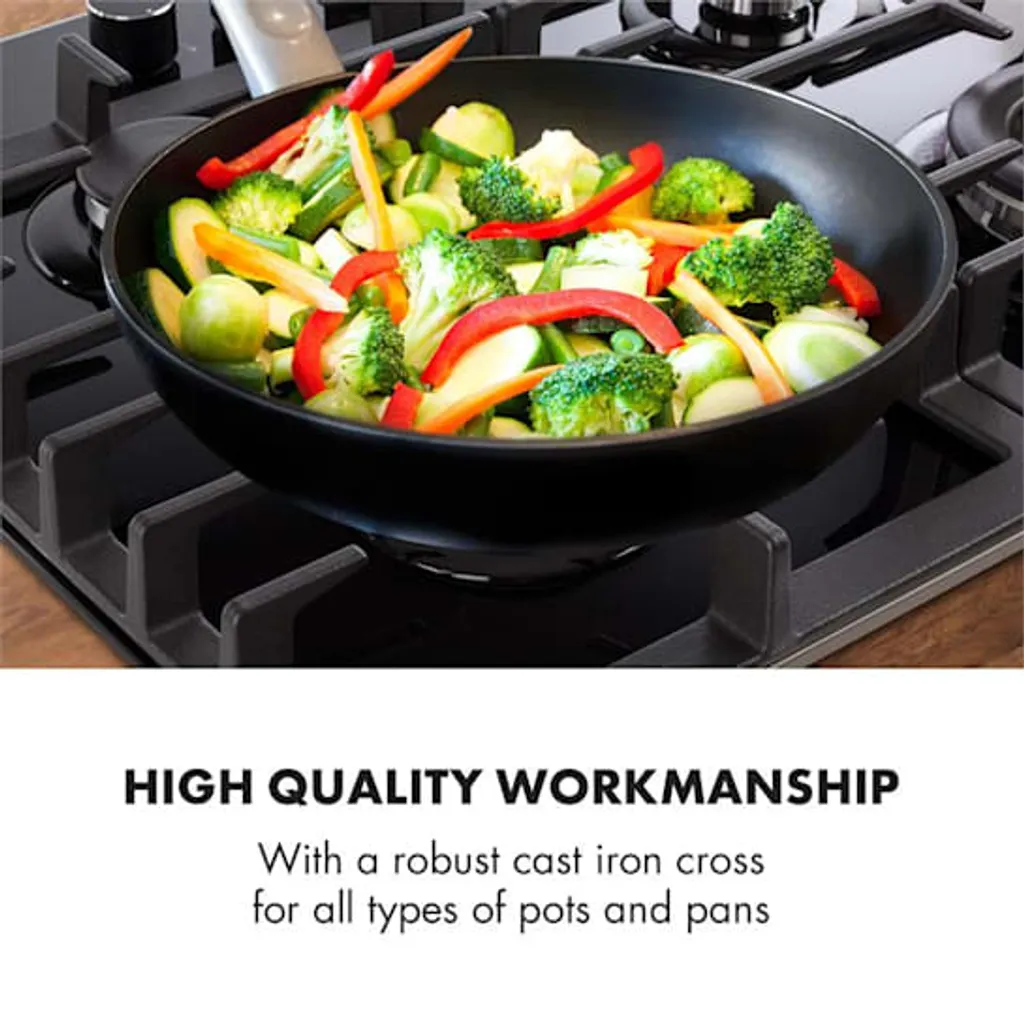 Klarstein Ignito 4 Zonen Gaskochfeld - 4-flammig Aus Glaskeramik, New Edition, Autark, 60cm, Sabaf-Brenner, Erdgas/Propangas, Sicher Mit Abschaltautomatik, Topfträger Aus Gusseisen, Einbau, Schwarz - Image 7