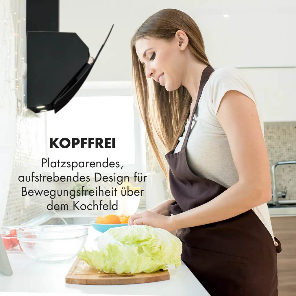 Klarstein Annabelle 90 Dunstabzugshaube - Kopffreihaube, Wandabzugshaube, Abluft/Umluft, 650 M³/h Abluftleistung, 230 Watt, LED-Kochflächenbeleuchtung, Edelstahl, Touch-Armatur, Schwarz - Image 3