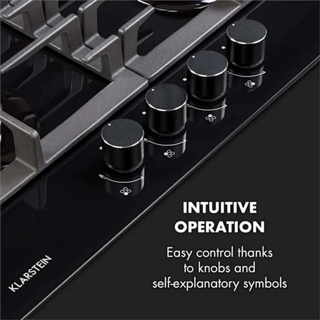 Klarstein Ignito 4 Zonen Gaskochfeld - 4-flammig Aus Glaskeramik, New Edition, Autark, 60cm, Sabaf-Brenner, Erdgas/Propangas, Sicher Mit Abschaltautomatik, Topfträger Aus Gusseisen, Einbau, Schwarz - Image 4