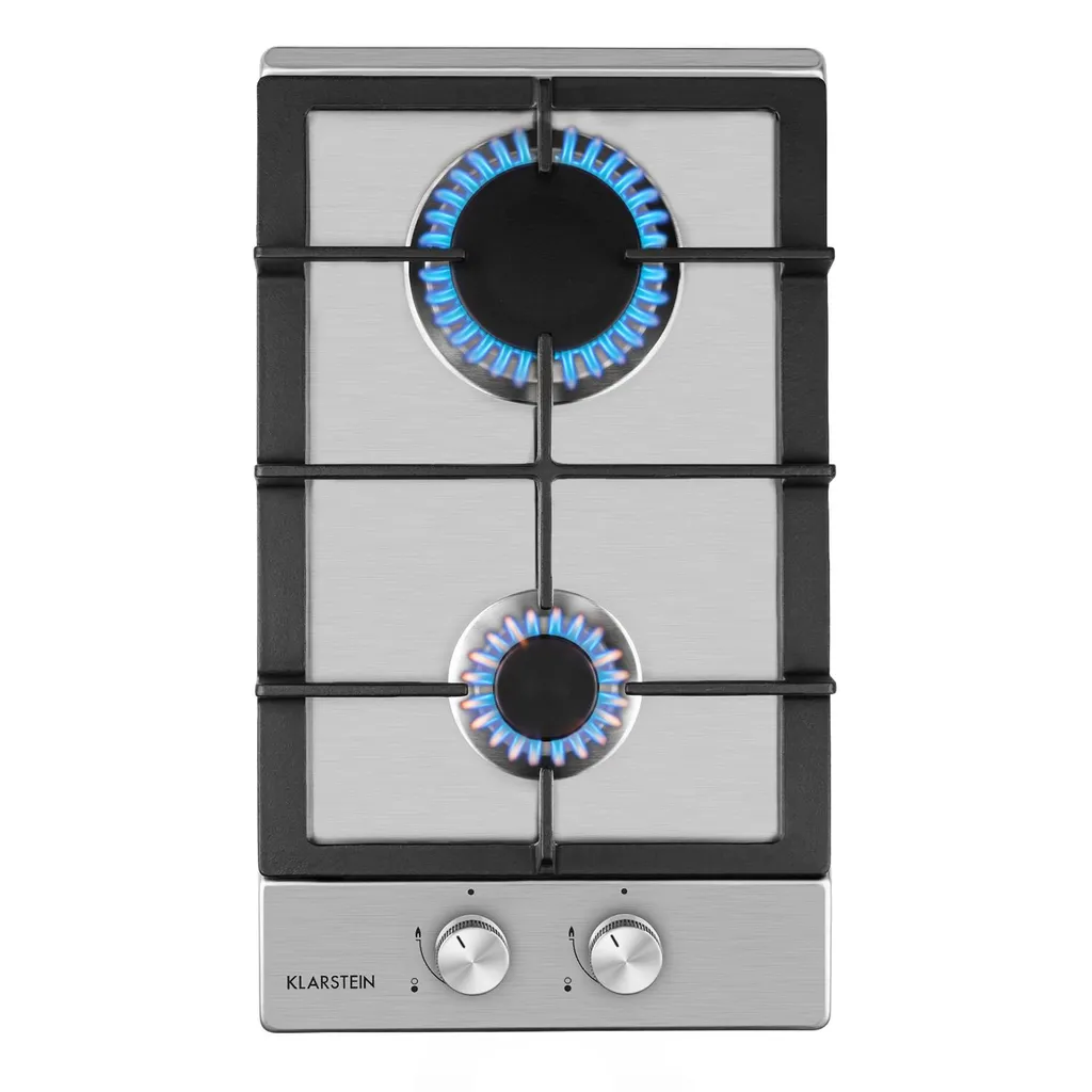 Klarstein Ignito Domino Gaskochfeld , 2-flammig , Autark , 30 Cm , Einbau , Sabaf-Brenner , Erdgas/Propangas , Sicherheitsventile , Automatische Abschaltung , Topfträger Aus Gusseisen , Edelstahl , Silber