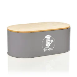 Rök Brotbox Metallblech Bambusdeckel 33,5 X 13 X 18 Cm (BxHxT) Oval Grau